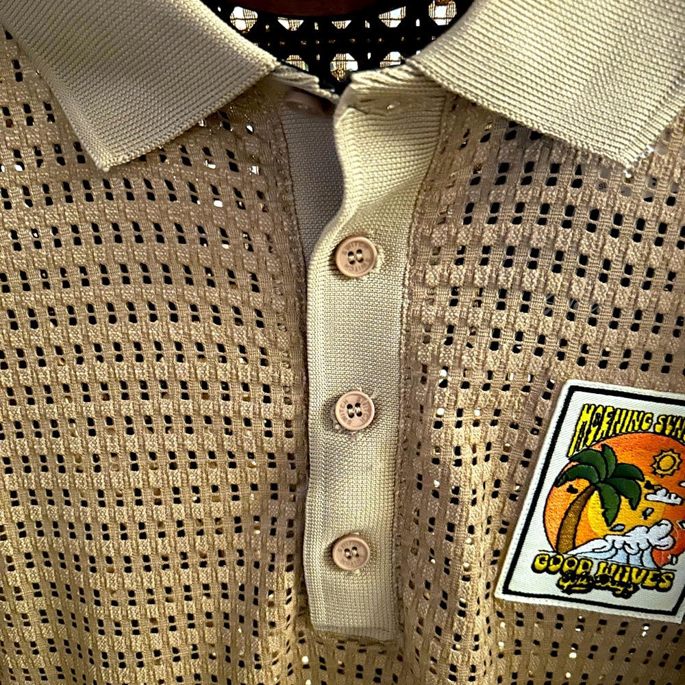 MENS GORGEOUS SWITCH TAN SHORT SLEEVE  SHIRT SEE THROUGH   XLARGE VERY SEXY